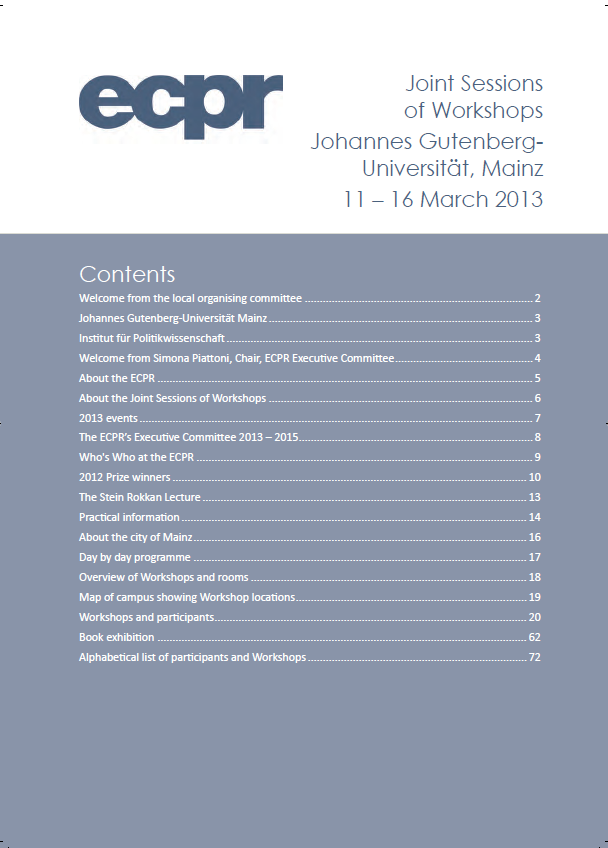 ECPR Joint Sessions Mainz, 11 - 16 March 2013 programme cover image